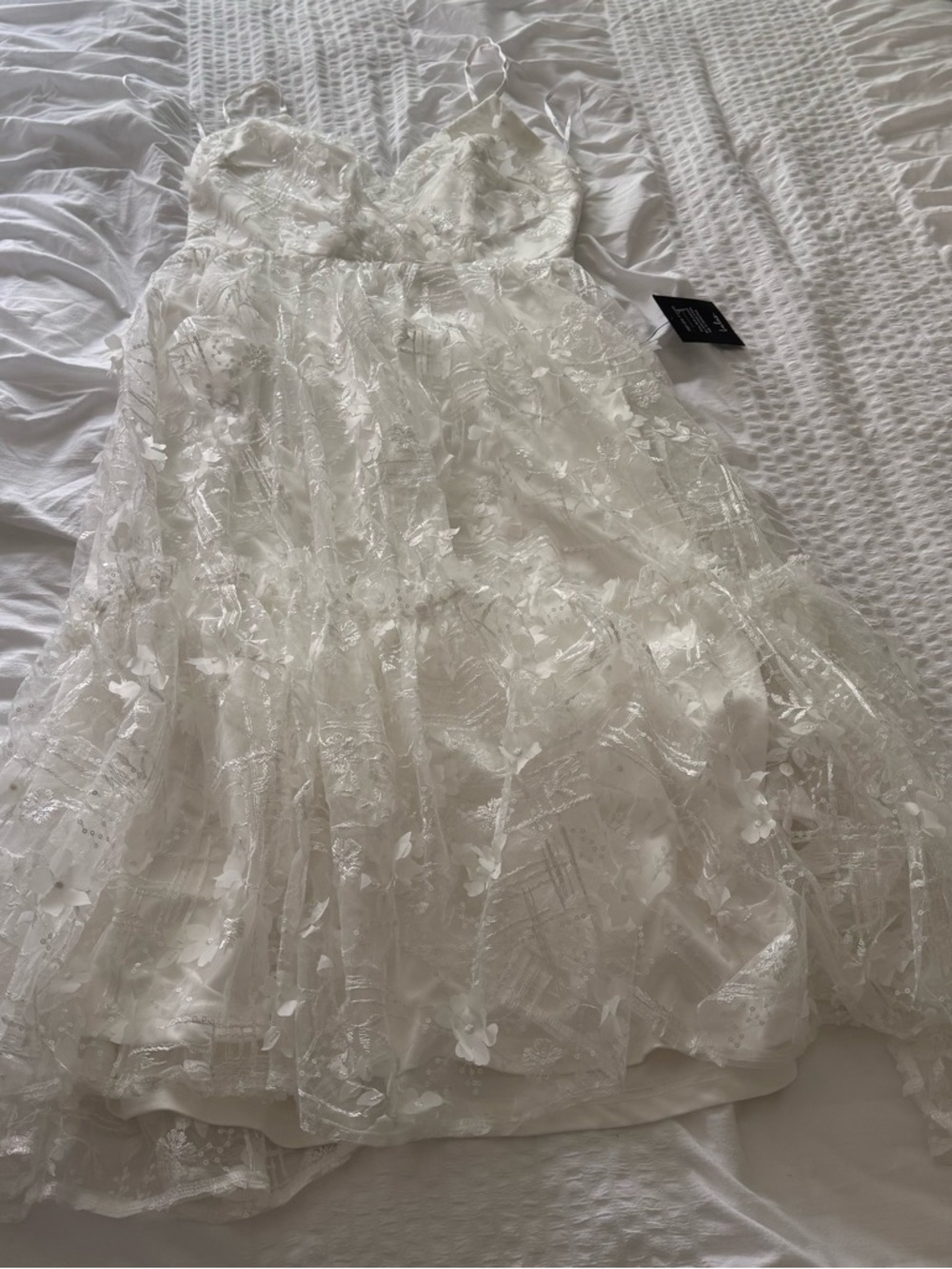 Lulu's Springtime Soiree White Sequin 3D Floral Applique Midi Dress - Picture 6 of 10